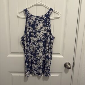 Fortune+Ivy‎ Women's Blue White Floral Halter Top Size Large